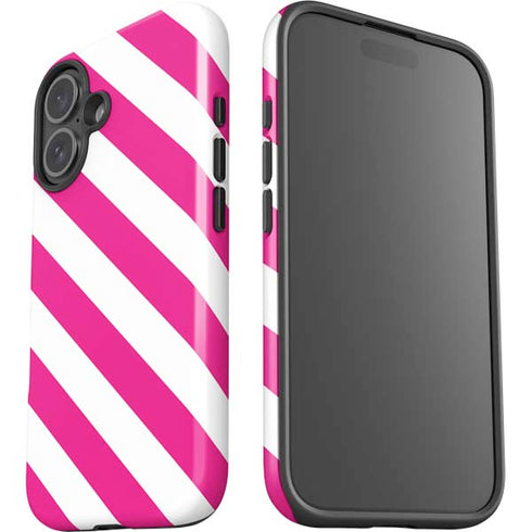 Pink and White Geometric Stripes iPhone 16 Plus Impact Case